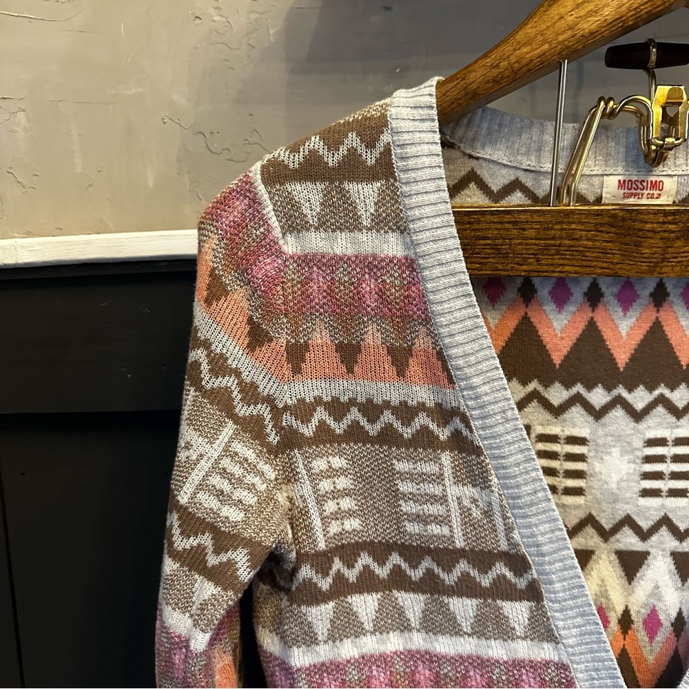 Mossimo Supply Co. Gray Brown Pink Peach Aztec Boho Button Cardigan Medium - Picture 3 of 11